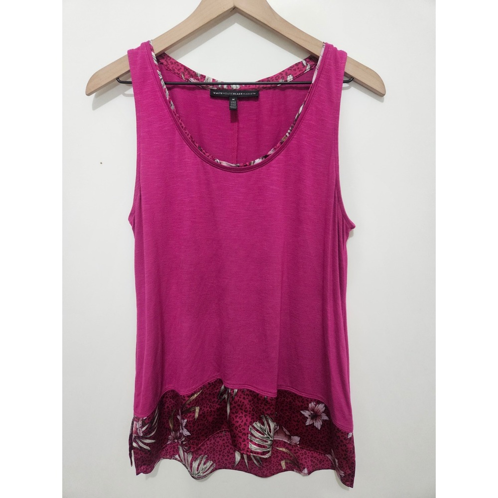 White House Black Market Magenta Pink Floral Leopard Print Hem Tank Top‎ M